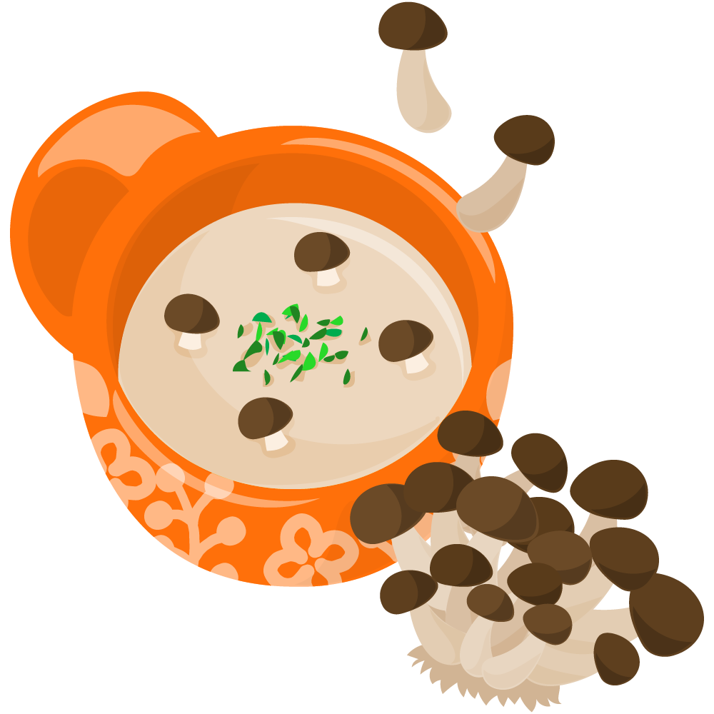 美味しそうなスープのフリーイラスト素材　-しめじ-