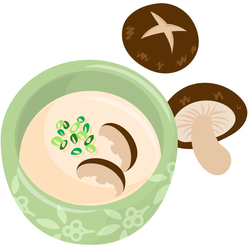 美味しそうなスープのフリーイラスト素材　-しいたけ-