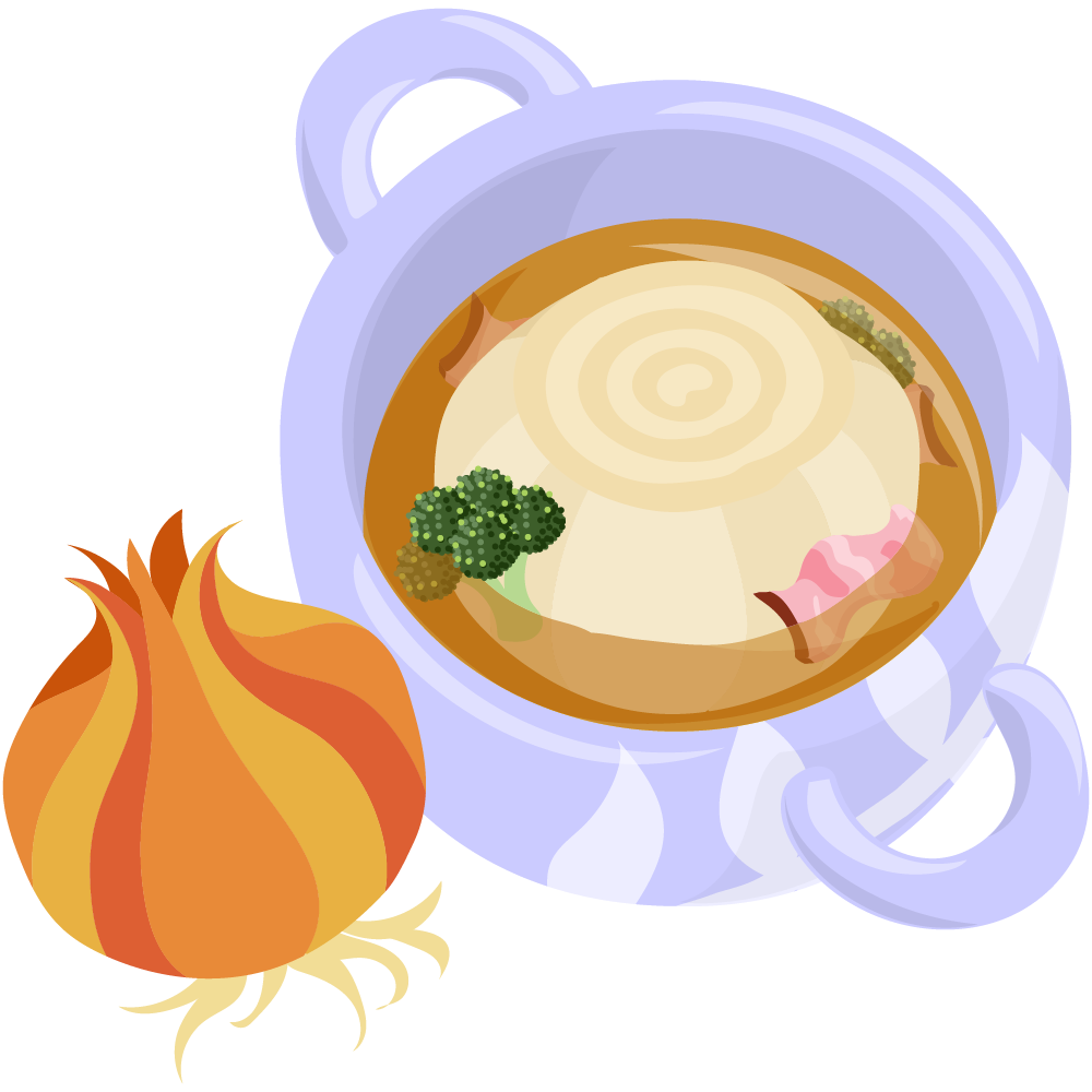 美味しそうなスープのフリーイラスト素材　-玉ねぎまるごと-
