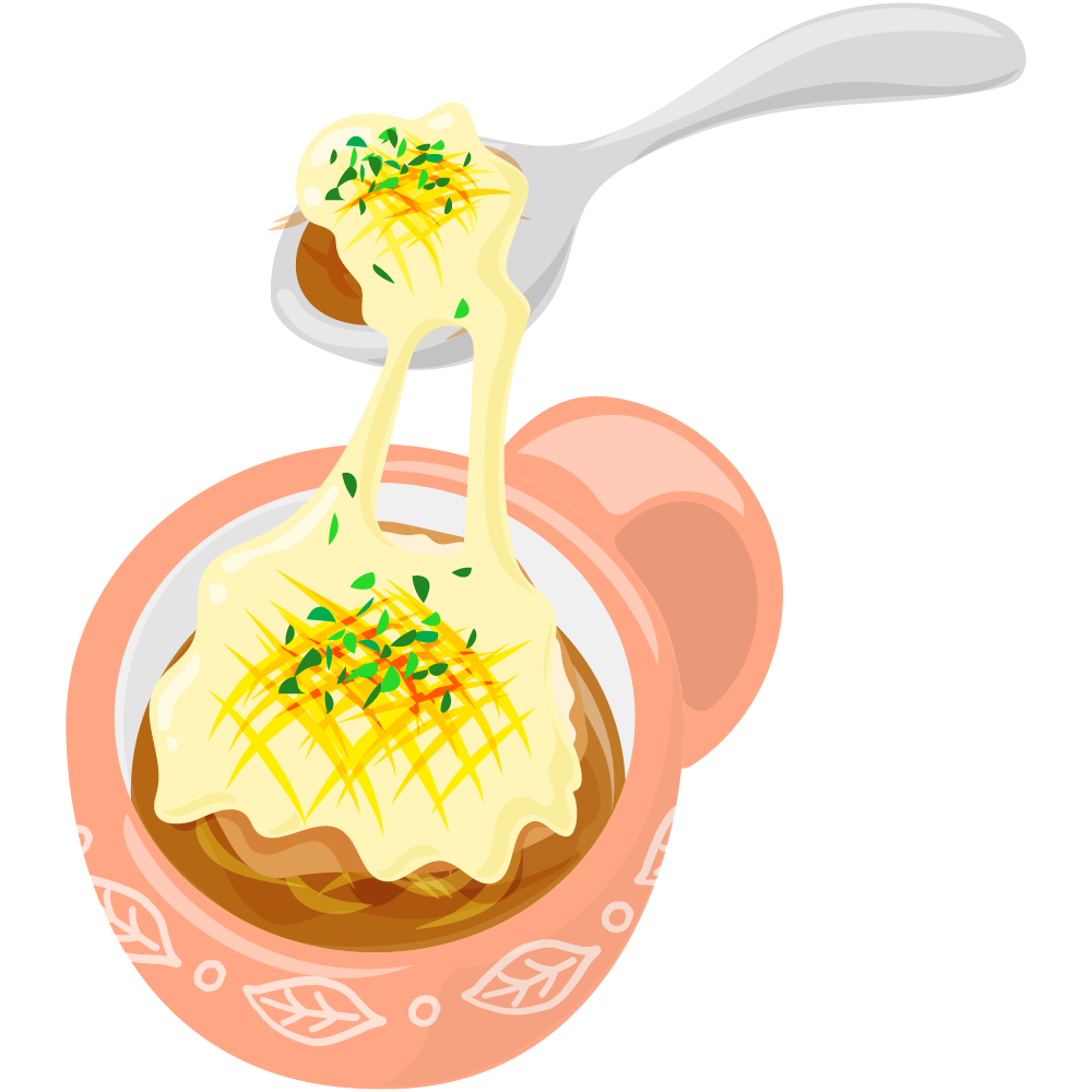 美味しそうなスープのフリーイラスト素材　-オニオングラタンスープ-