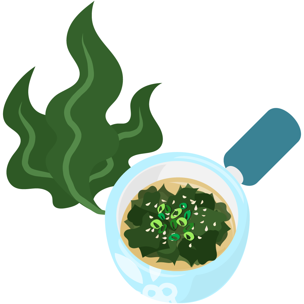 美味しそうなスープのフリーイラスト素材　-わかめ-