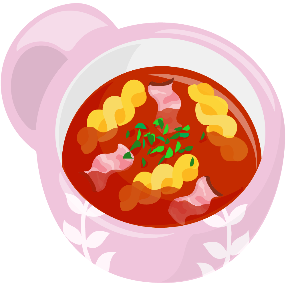 美味しそうなスープのフリーイラスト素材　-ショートパスタ-