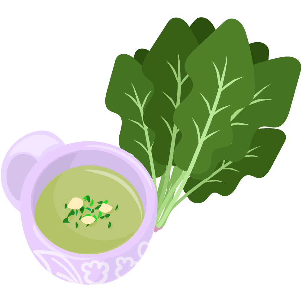 美味しそうなスープのフリーイラスト素材　-ほうれん草-