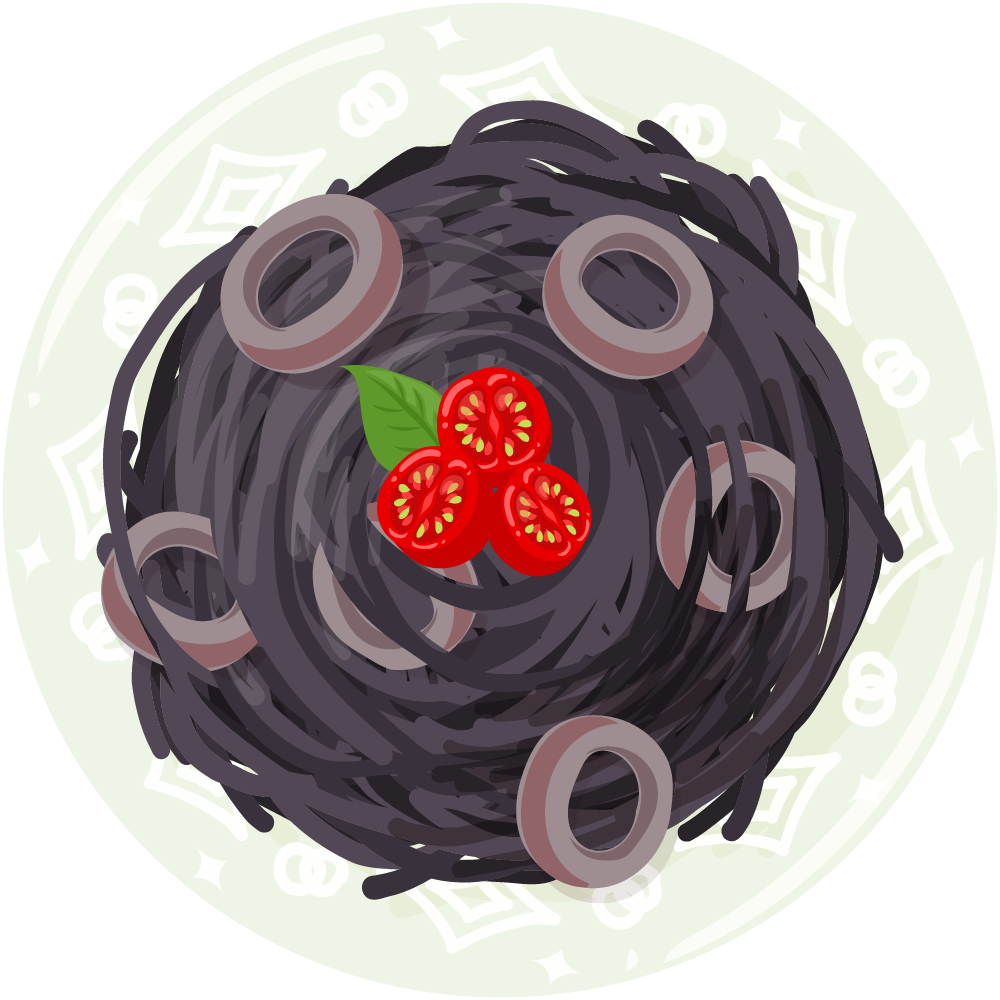 パスタのフリーイラスト素材　-イカスミ-