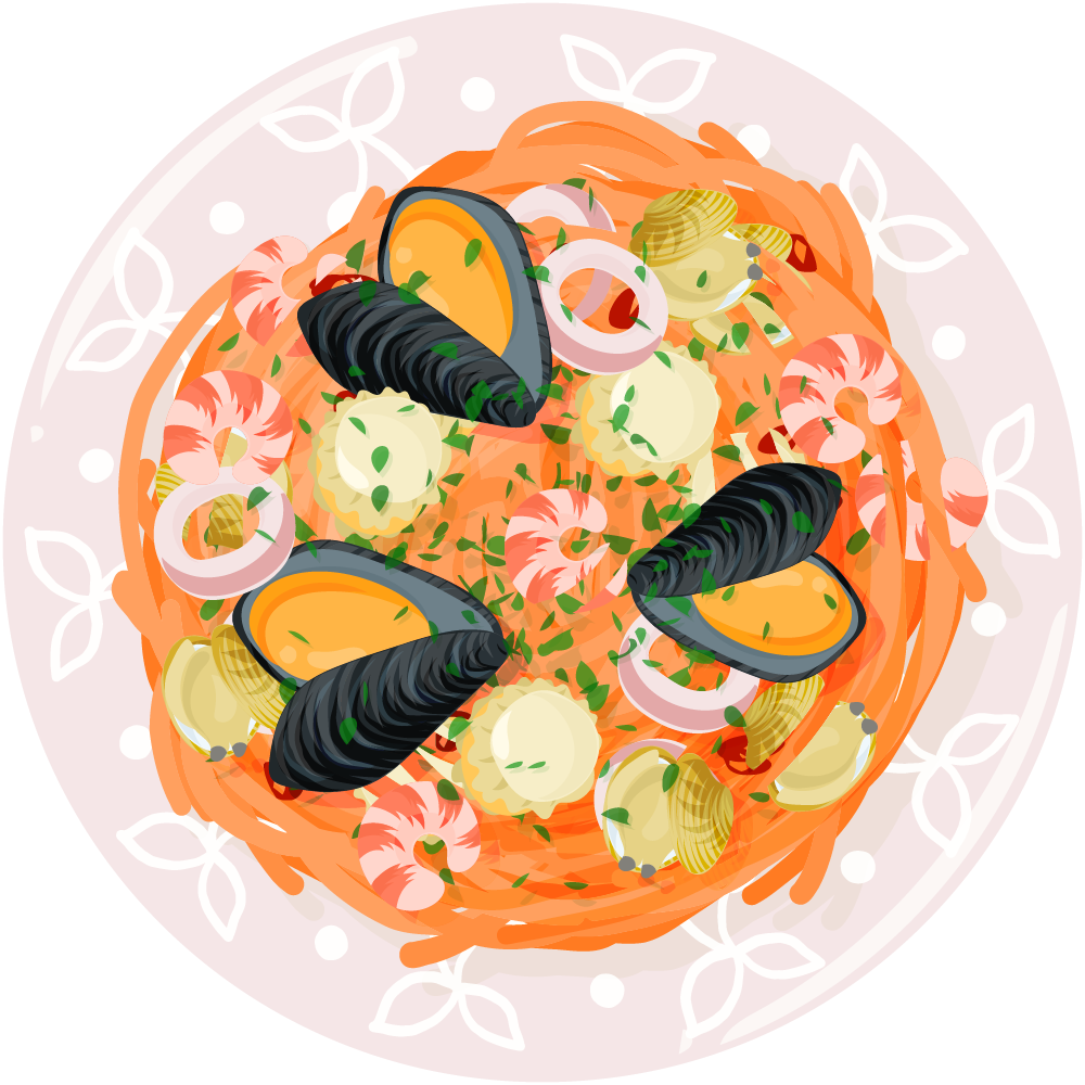 パスタのフリーイラスト素材　-ペスカトーレ-