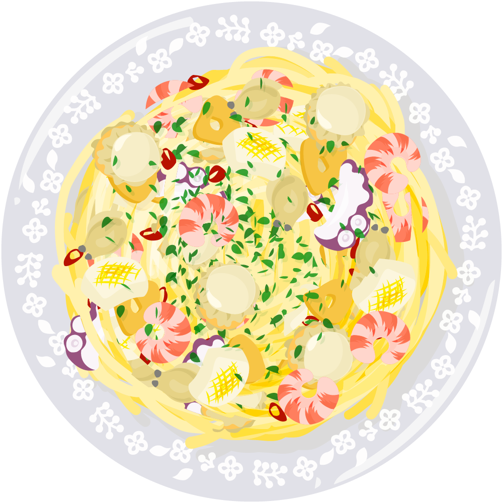パスタのフリーイラスト素材　-シーフードのペペロンチーノ-