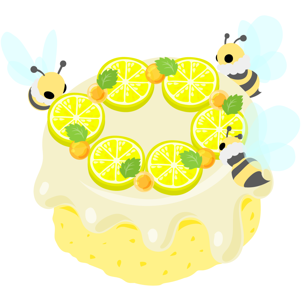 まんまる蜂蜜ゼリーとマシュマロ蜜蜂のスイーツ -シフォンケーキ-