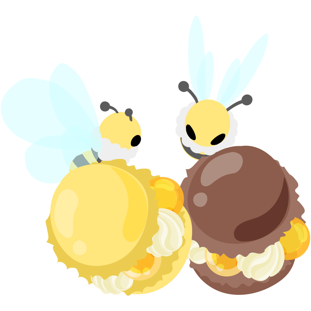 まんまる蜂蜜ゼリーとマシュマロ蜜蜂のスイーツ -マカロン-