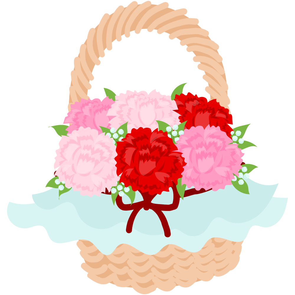 母の日のフリーイラスト素材 -カーネーションの花籠-